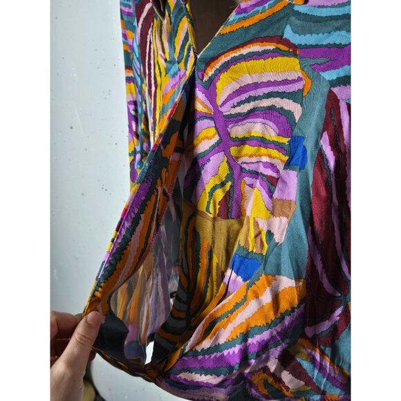 Haute Hippie Multicolor Abstract Print Long Sleeve Blouse Size Medium Retro Art - Picture 5 of 12